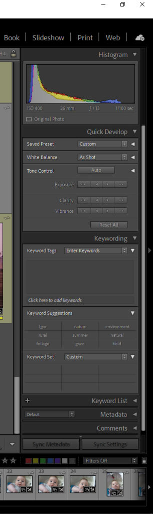 Lightroom Classic Adobe interfejs