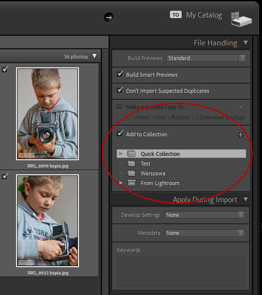 Import plików w Lightroom Classic