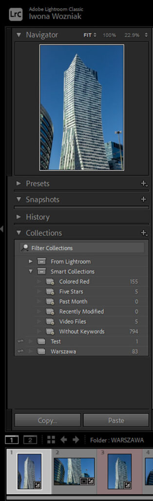 Lightroom classic interfejs modułu Develop