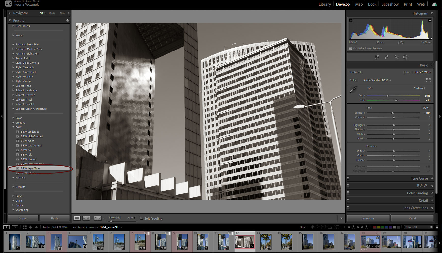 Lightroom classic interfejs modułu Develop