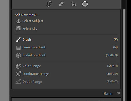 Narzędzia panelu develope w lightroom classic.