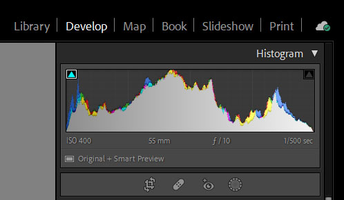 Histogram w Lightroom Classic.