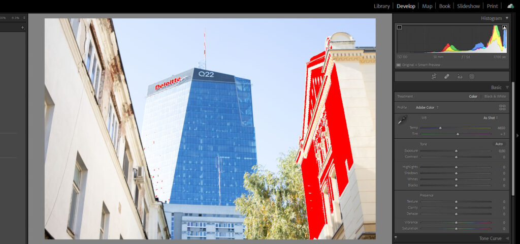 Histogram w Lightroom Classic.