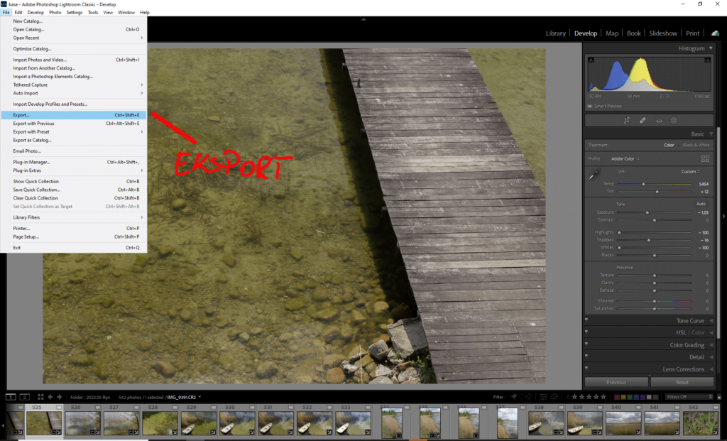 Export pliku w Lightroom Classic.