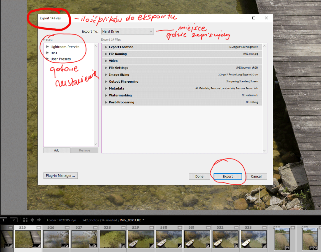 Export pliku w Lightroom Classic.