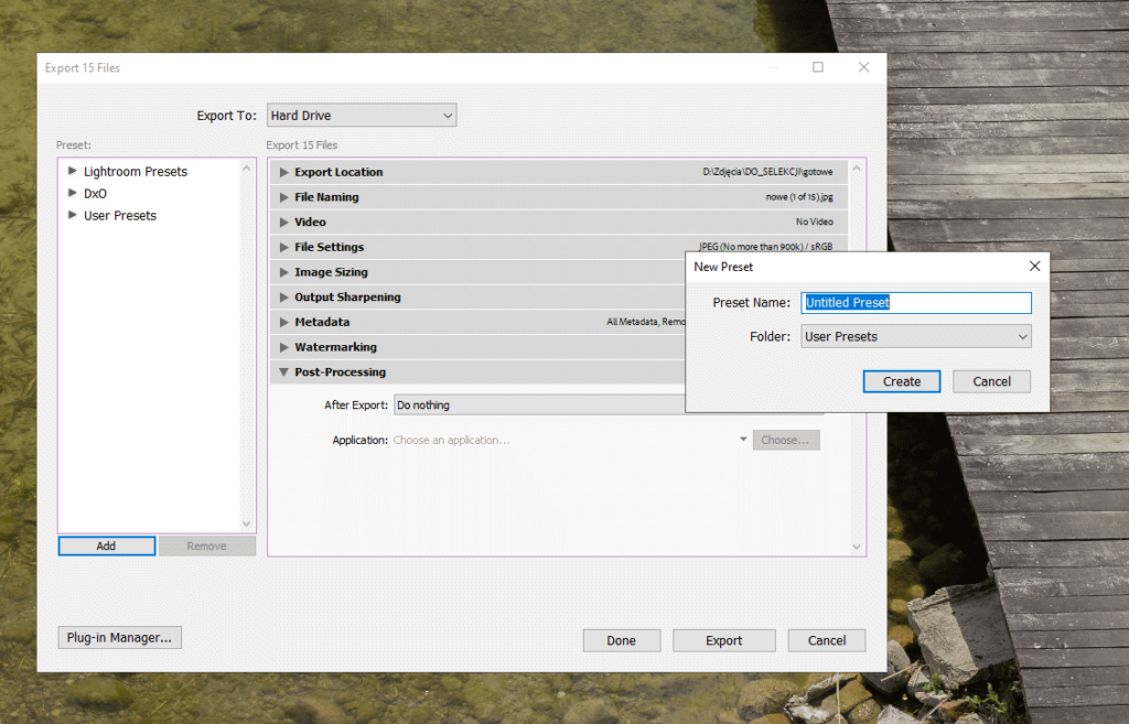 Export plików w Lightroom Classic