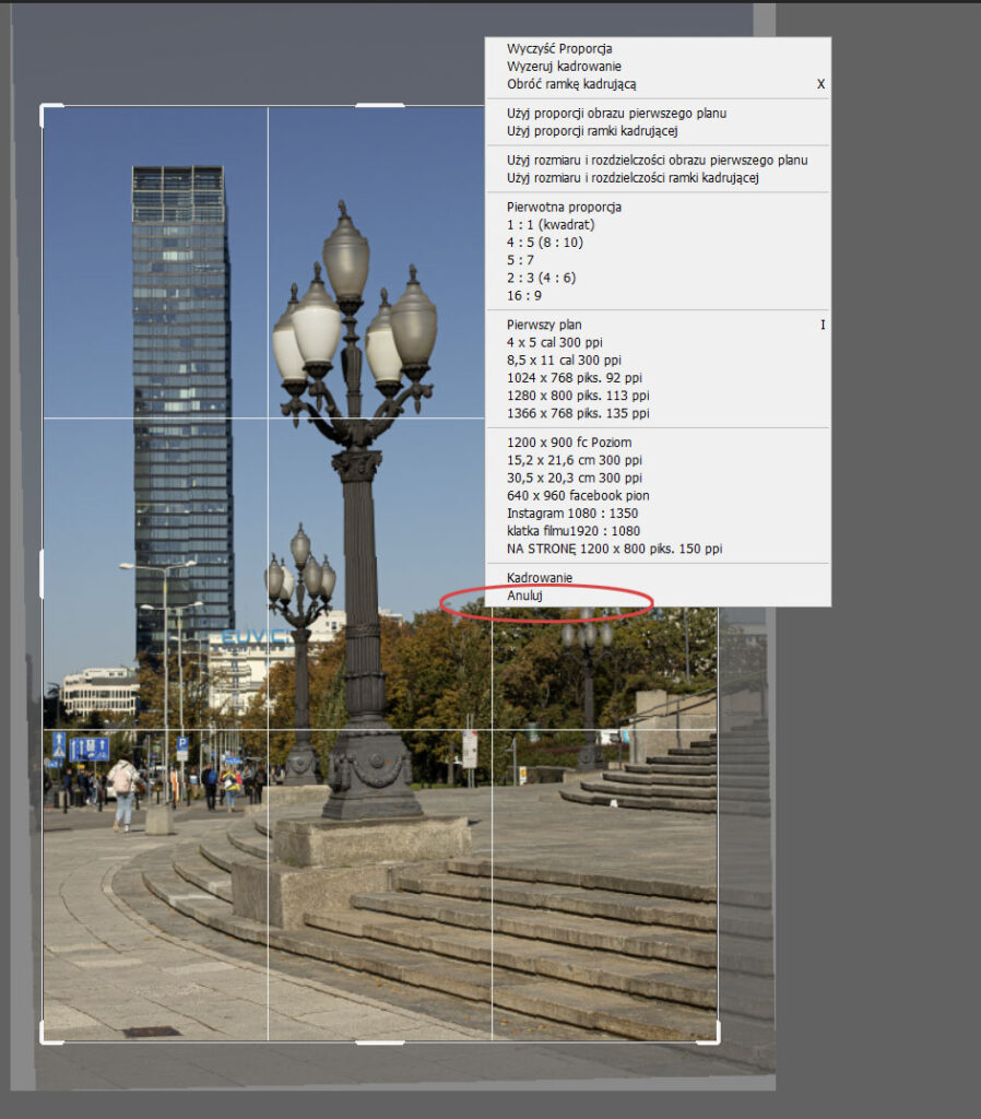 kadrowanie photoshop