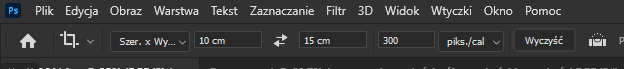 Pasek opcji narzędzia kadrowanie w photoshop