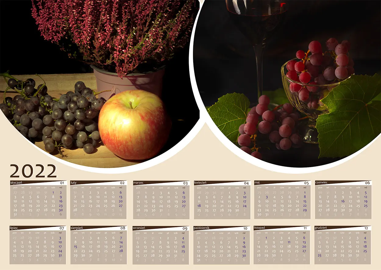 Kalendarz jedna strona 12 miesięcy