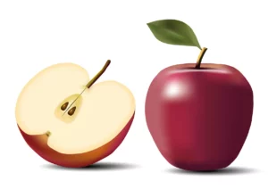 Grafika przedstawiająca czerwone jabłko na białym tle