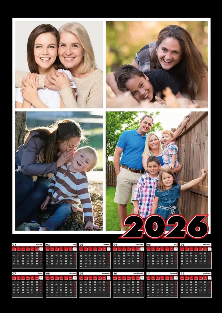 Kalendarz spersonalizowany A2 pionowy czarne tło